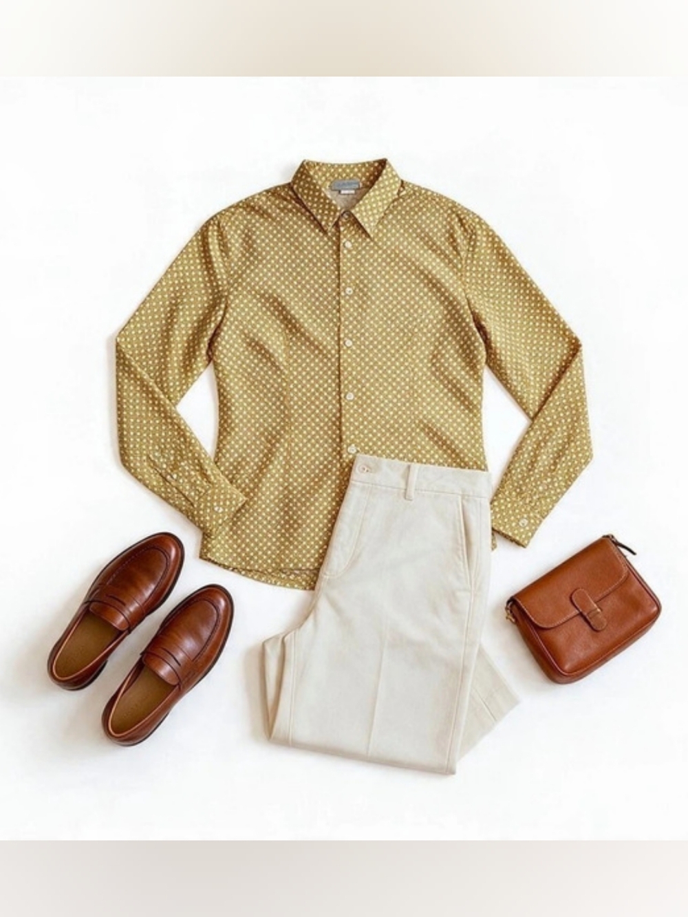 Esprit Geometric Button Down in Yellow & White Deadstock NWT Rare